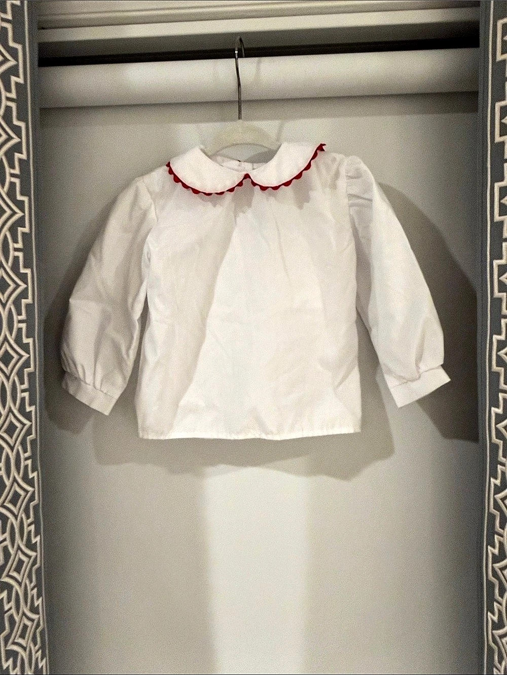 FuntasiaToo Kids White Blouse with Red Trim Like New